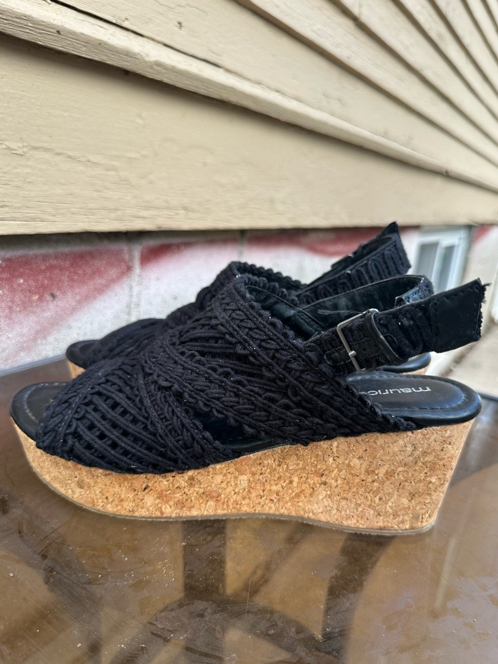 Maurice’s Women’s 9 Black Woven Cork Wedge Slingbacks
